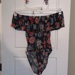 Off the shoulder sheer bodysuit